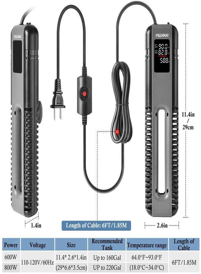 FEDOUR 600W 800W Titanium Aquarium Heater with External Controller, LED Digital Display Submersible Heater with Overheating Protection, for up to 220Gallon Fish and Turtle Tank (800W for up to 220Gal) - Image 2